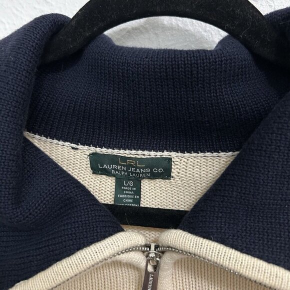 LRL Ralph Lauren Jeans Women's L CreamHalf Zip Knit Foldover Sweater Pullover - Picture 5 of 11